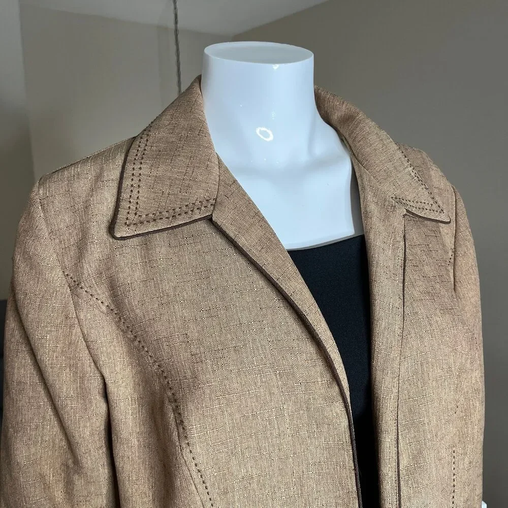 Sag Harbor Women's Jacket Blazer Long sleeve Suit Brown Size 14 Lightweight #685